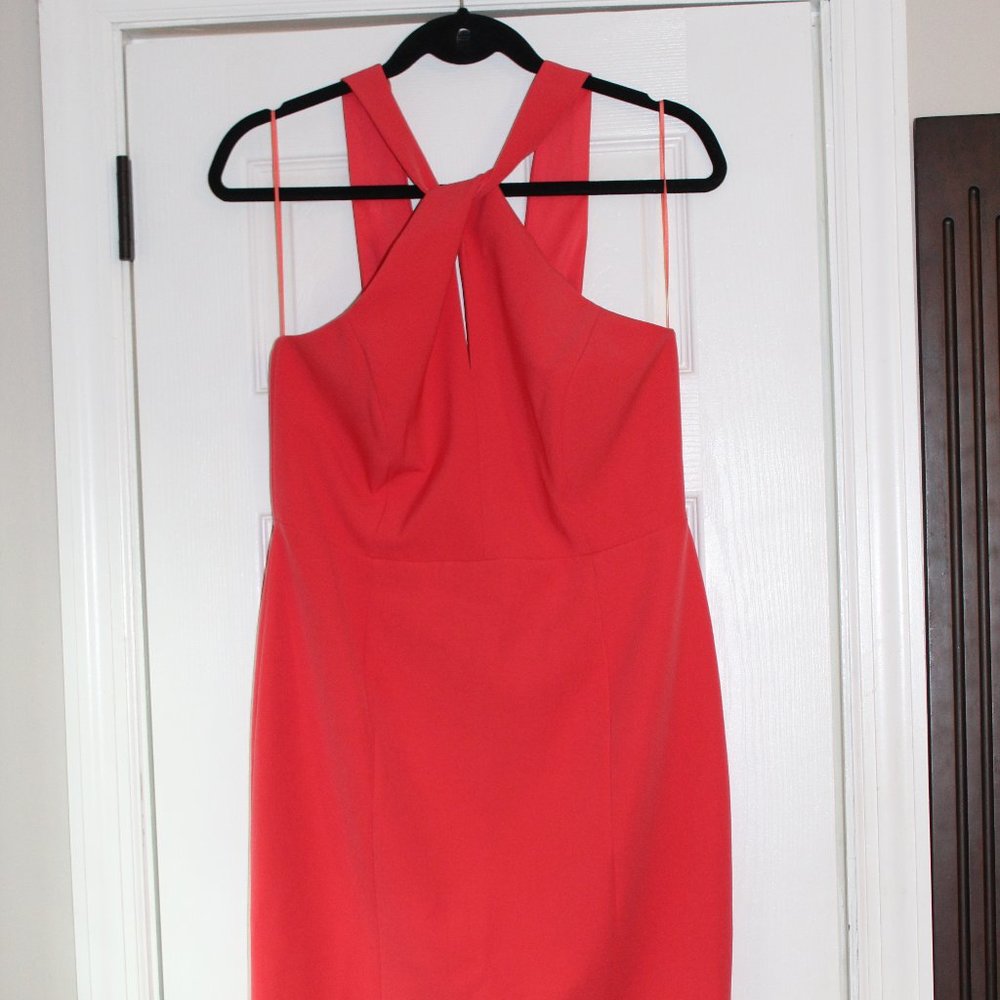 Beautiful cross over neck Coral Dress - Size 8 (U.K size 12)